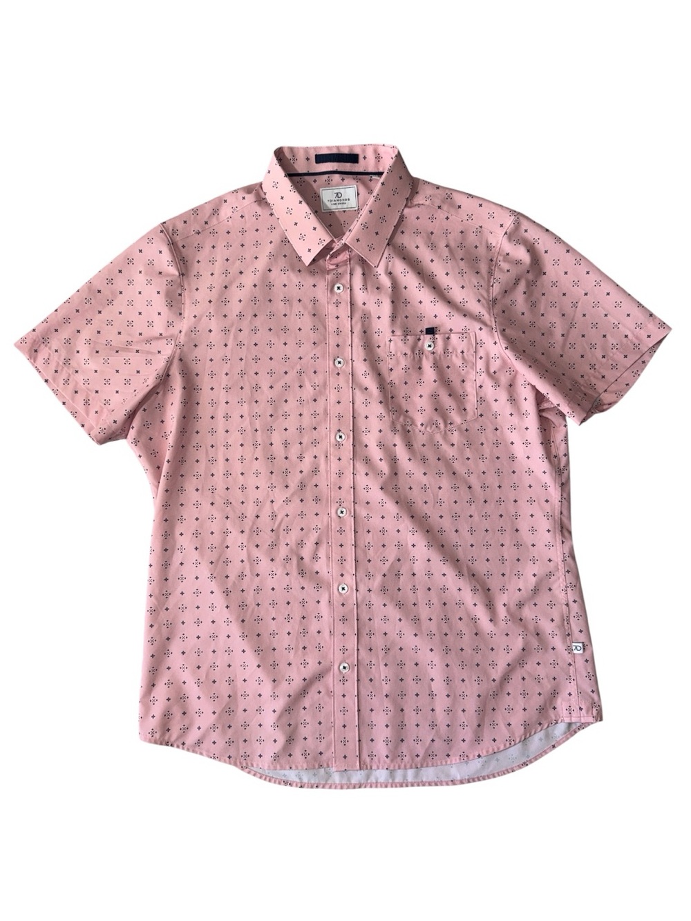7 Diamonds men L Large pink geometric 4 way stretch short sleeve button up shirt